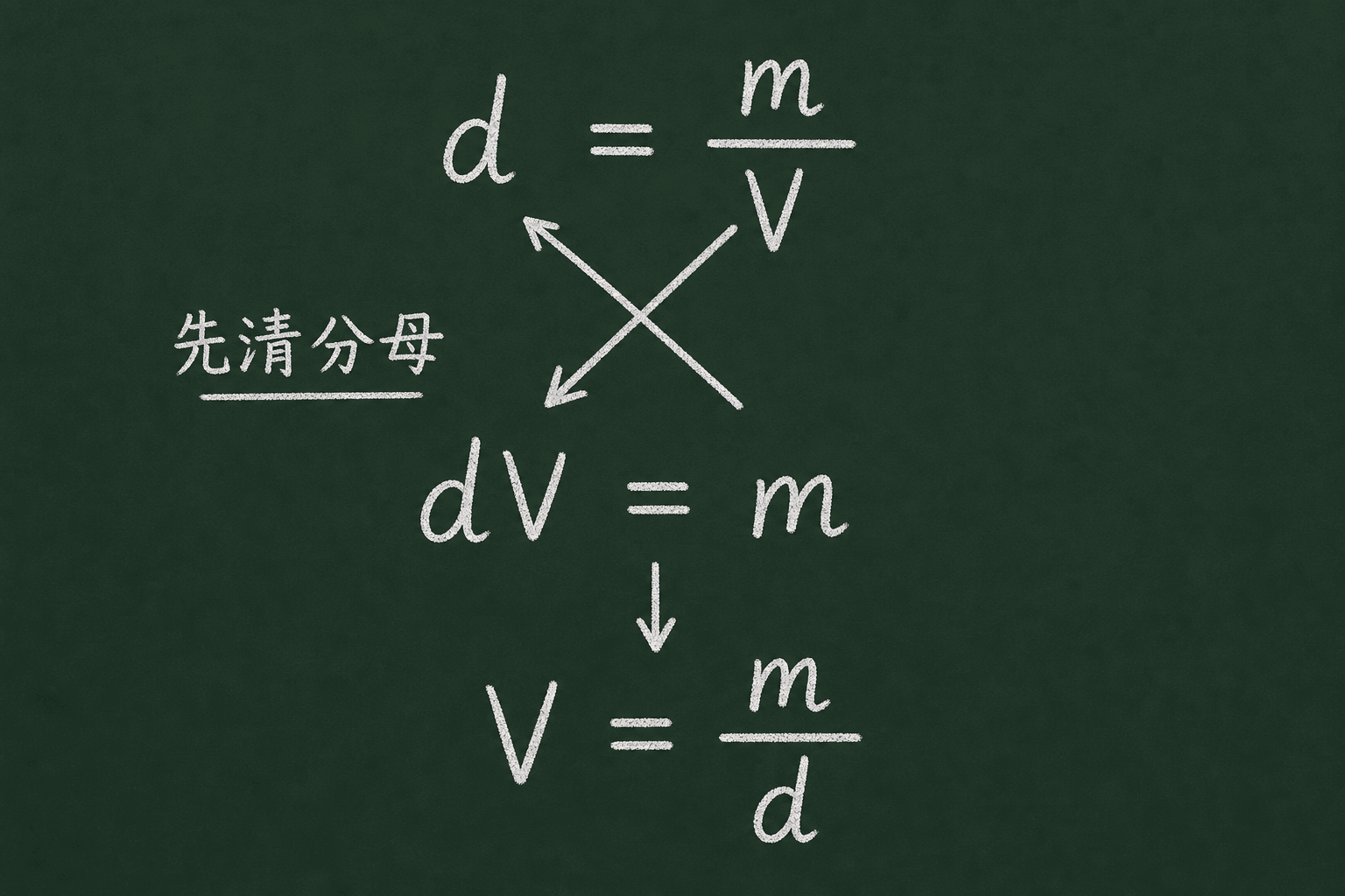 黑板粉筆圖：先清分母，再把 V 變成主項