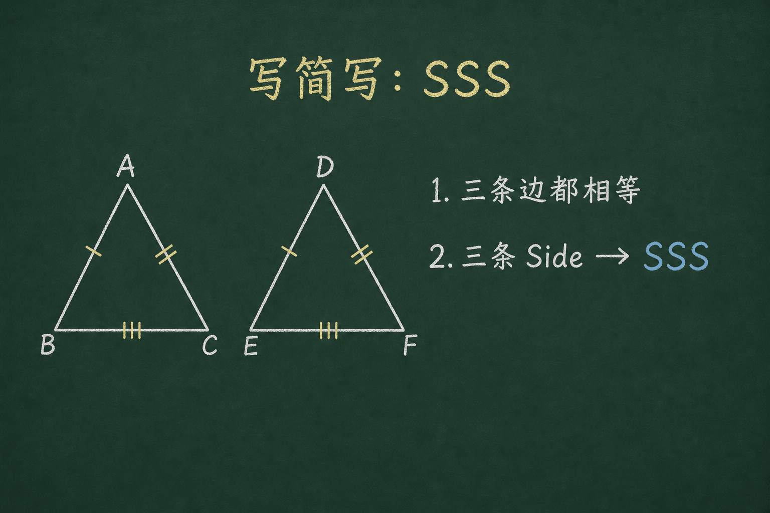 黑板粉筆圖：第二關：寫簡寫，三条 Side